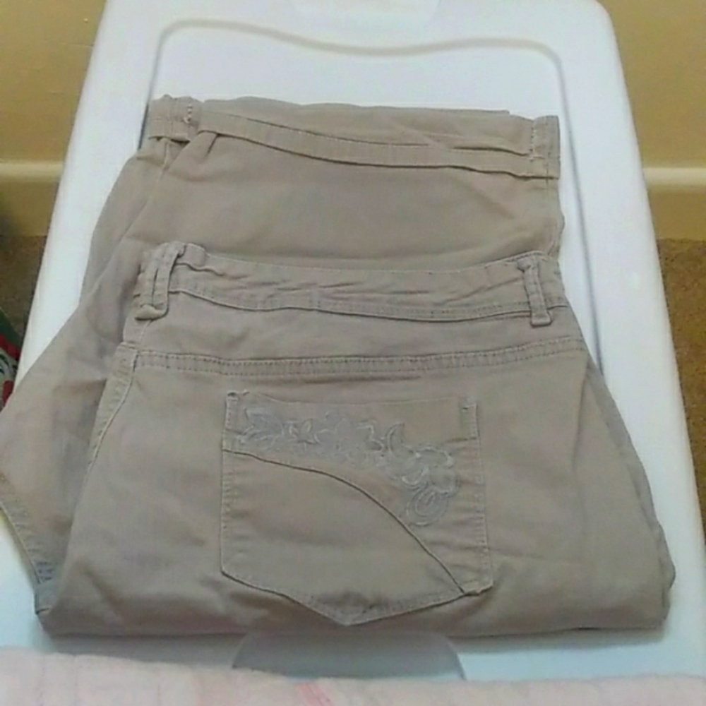 Size 20W Gray Gloria Vanderbelt denim shorts.
